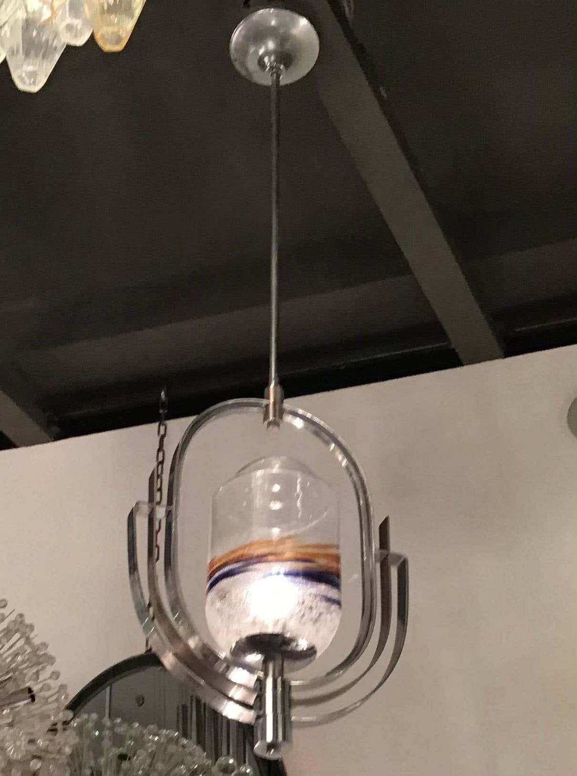 Vistosi Chandelier Murano Glass Metal Crome 1960 Italy photo vintage