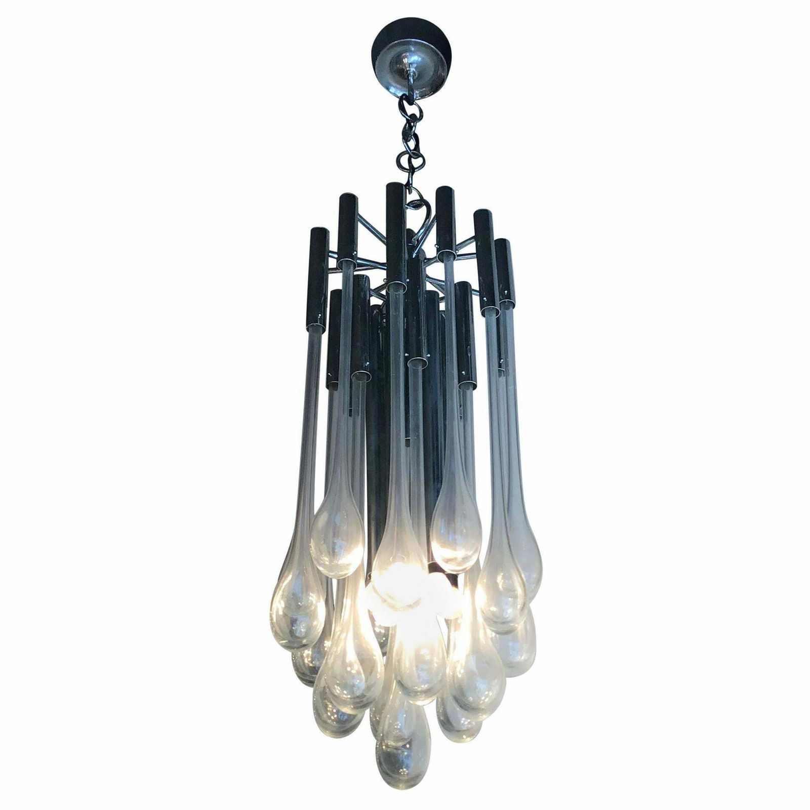 Venini Chandelier Murano Glass Metal Chrome, 1960, Italy