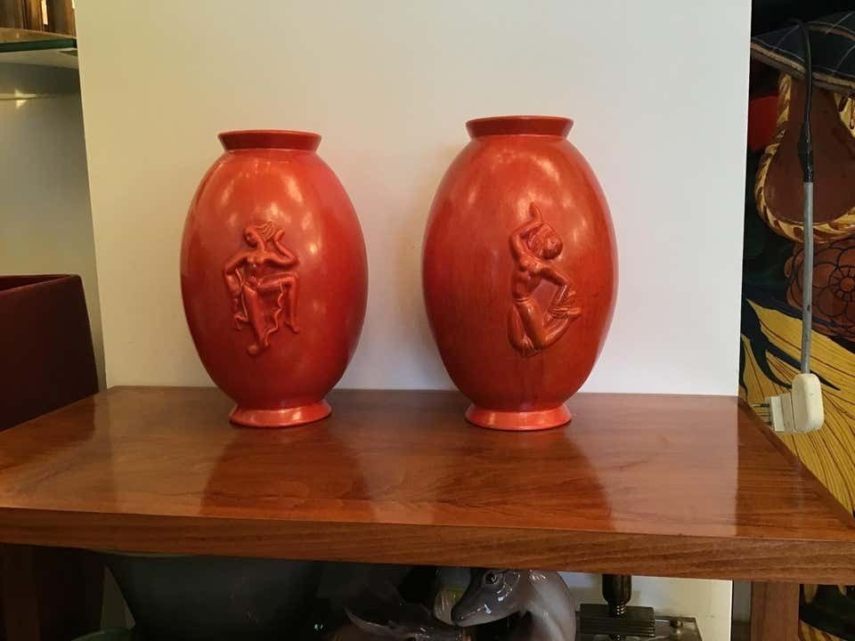 photo vintage Laveno Angelo Biancini Maiolica Terracotta Vase, Italy, 1930