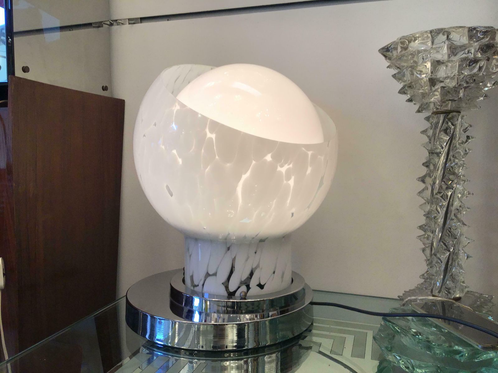 photo for sale Mazzega Table Lamp Metal Crome Murano Glass 1965 Italy