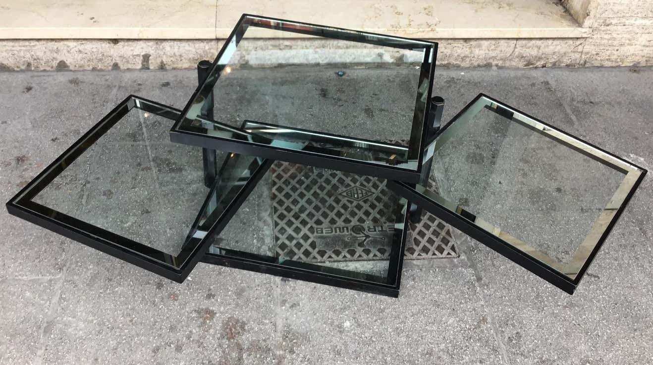 Cristal Art Small Table With Four Adjustable Shelves Iron Glass 1950 Italy photo buy