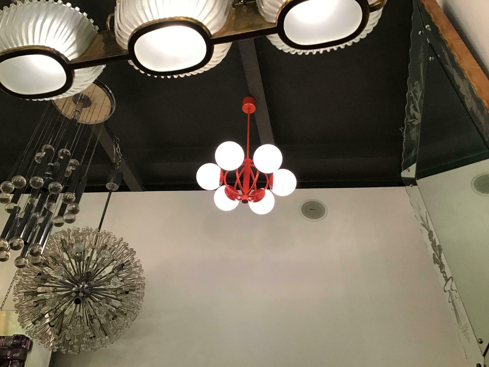 photo vinterior Kaiser Leuchten Chandelier Opaline Glass Metal 1970, Germany