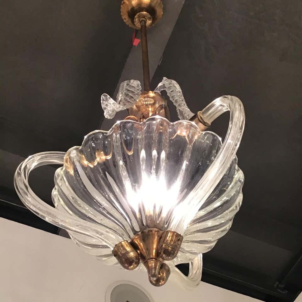 photo for sale Seguso Chandelier Brass Murano Glass 1940 Italy