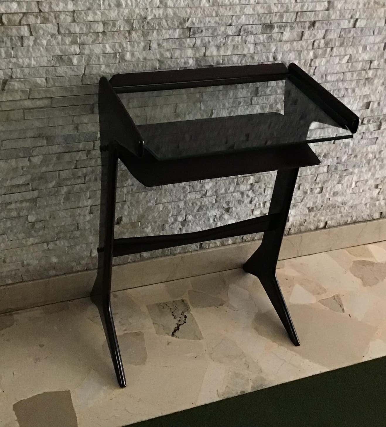 photo furniture Ico Parisi 1954 Telephone Stand Wood Glass And Brass, Italy