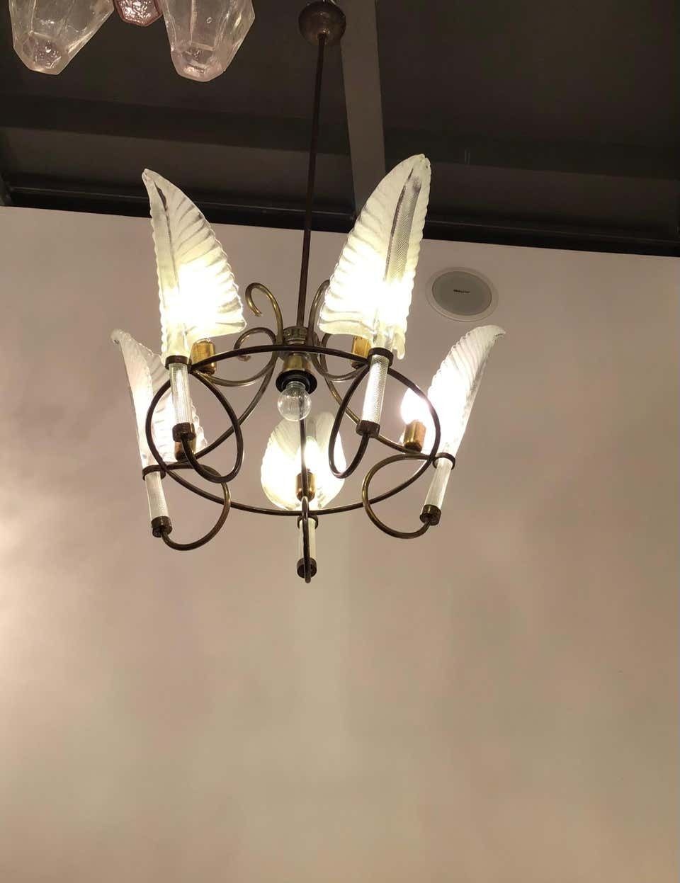 Lighting Seguso Chandelier Murano Glass Brass, 1930, Italy photo