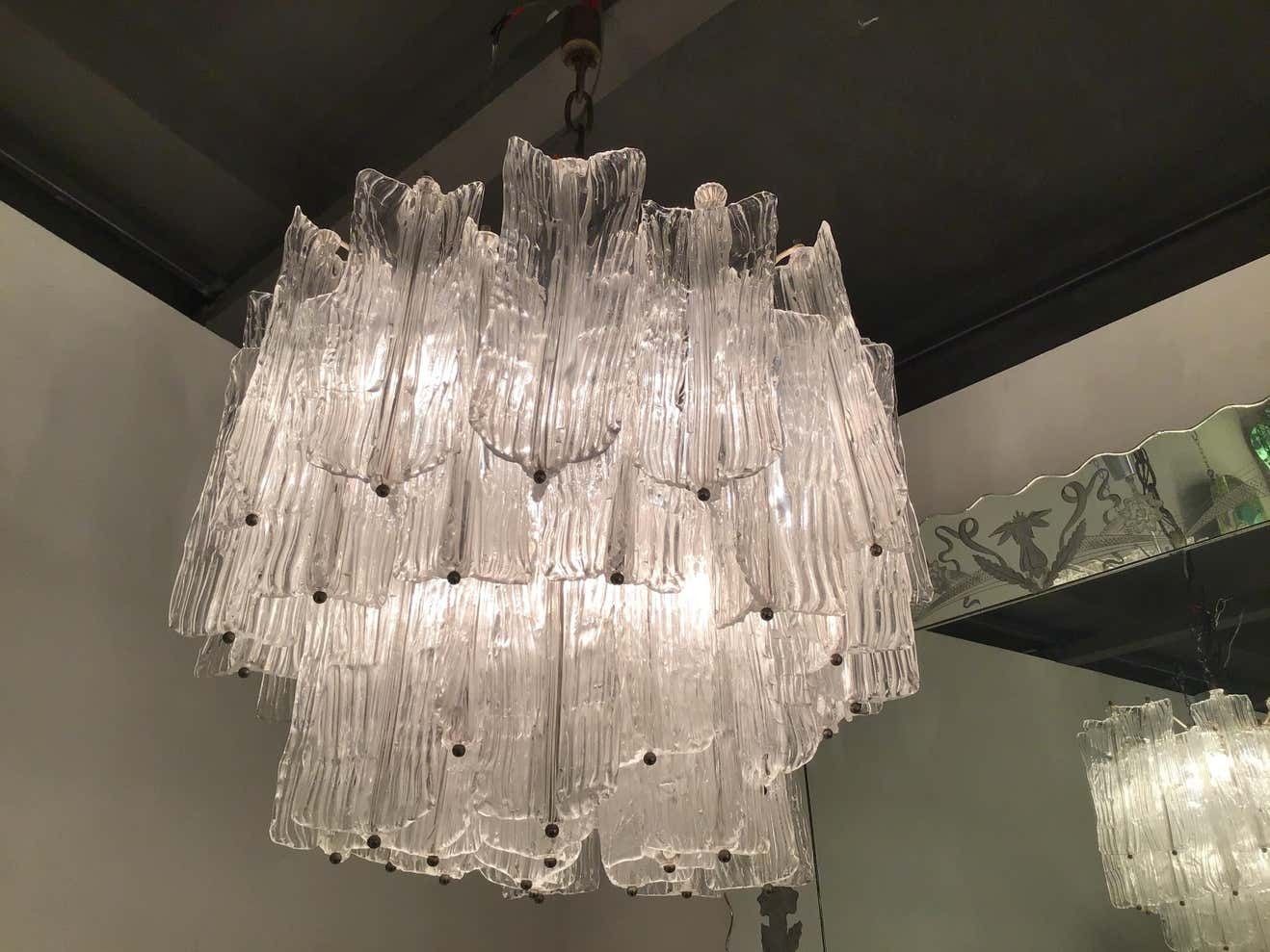 photo furniture Venini Chandelier “Toni Zuccheri “Murano Glass Metal Crome Iron, 1950, Italy