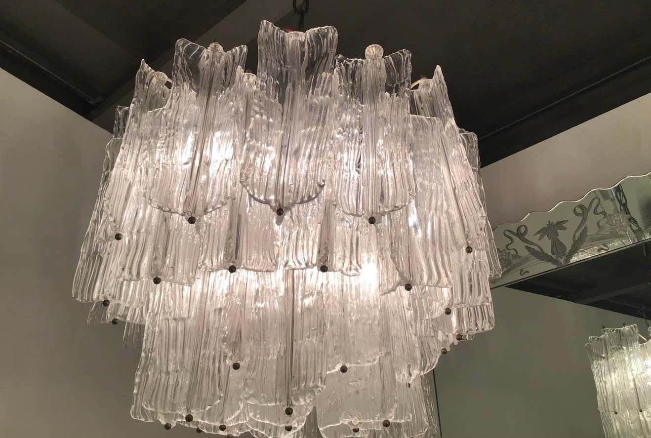 Lighting Venini Chandelier “Toni Zuccheri “Murano Glass Metal Crome Iron, 1950, Italy photo
