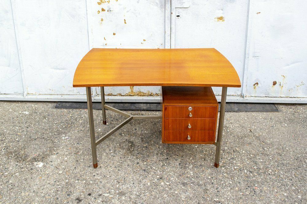 Desk In Nickel Plated Metal And Teak, Italy, 1960s photo furniture