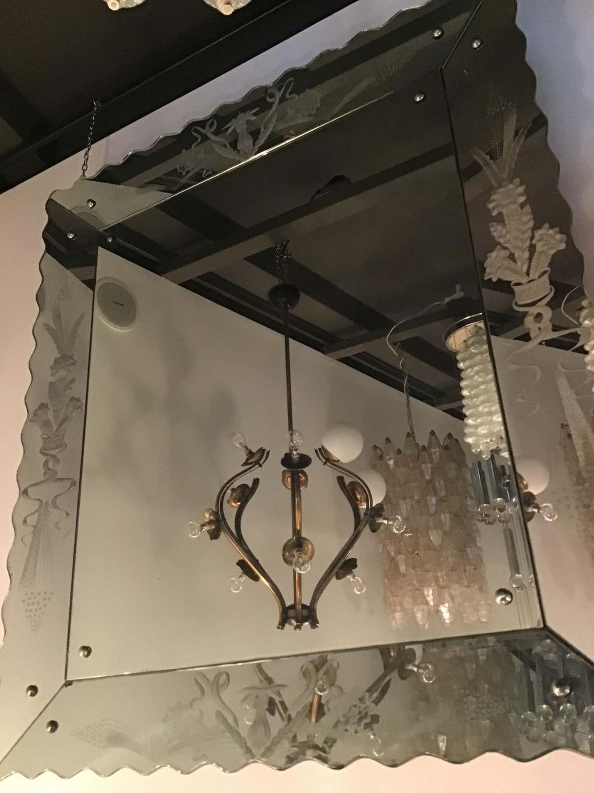 Chandelier 12 Lights Iron Brass Opalin Glass 1950, Attributed To Stilnovo C 1955 photo vinterior