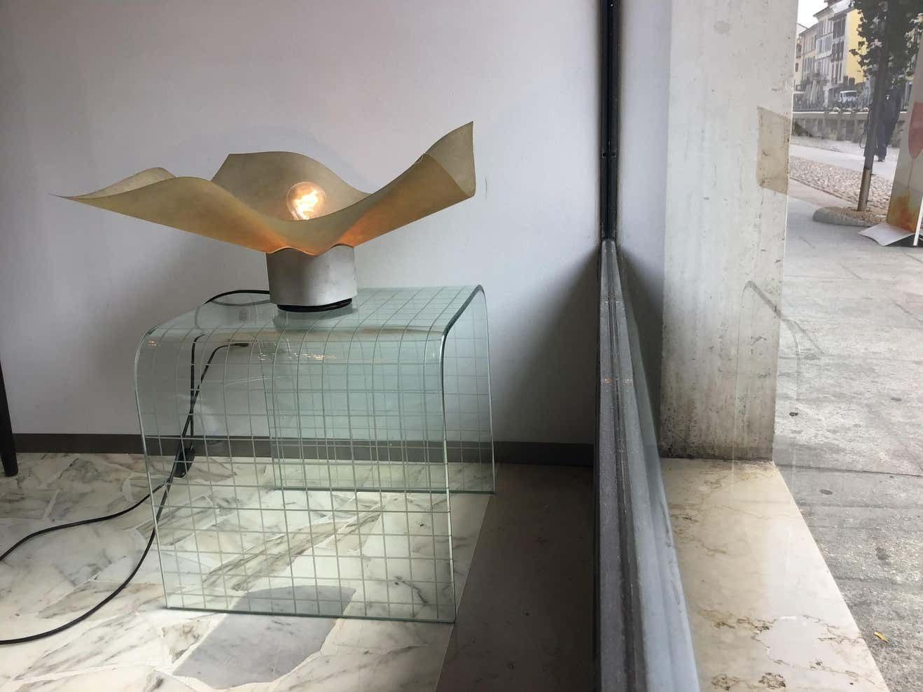 photo for sale Mario Bellini Table Lamp Parchment Porcelain Metal, 1970, Italy