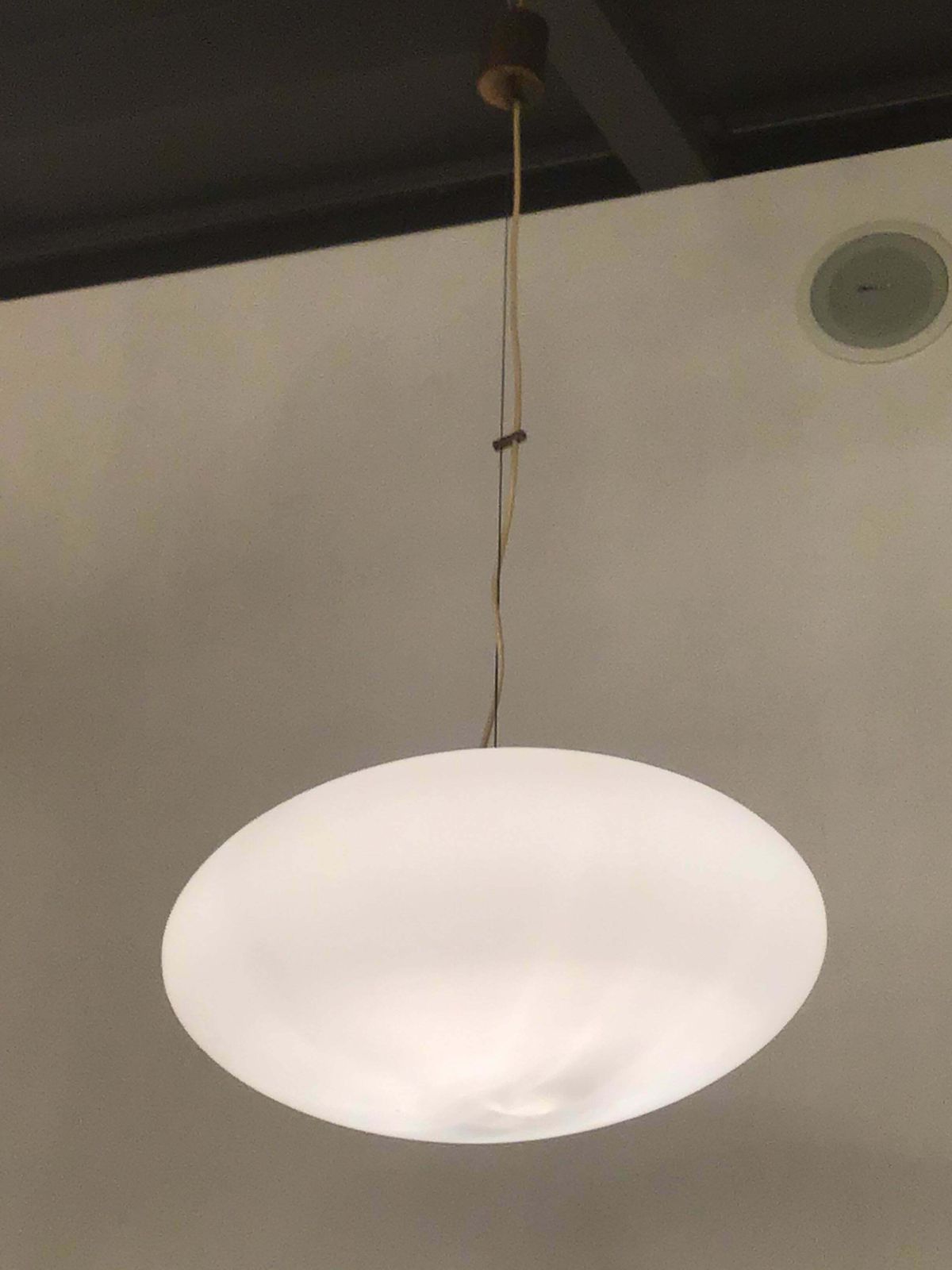 Stilnovo Chandelier Brass Opaline Glass 1950 Italy photo for sale