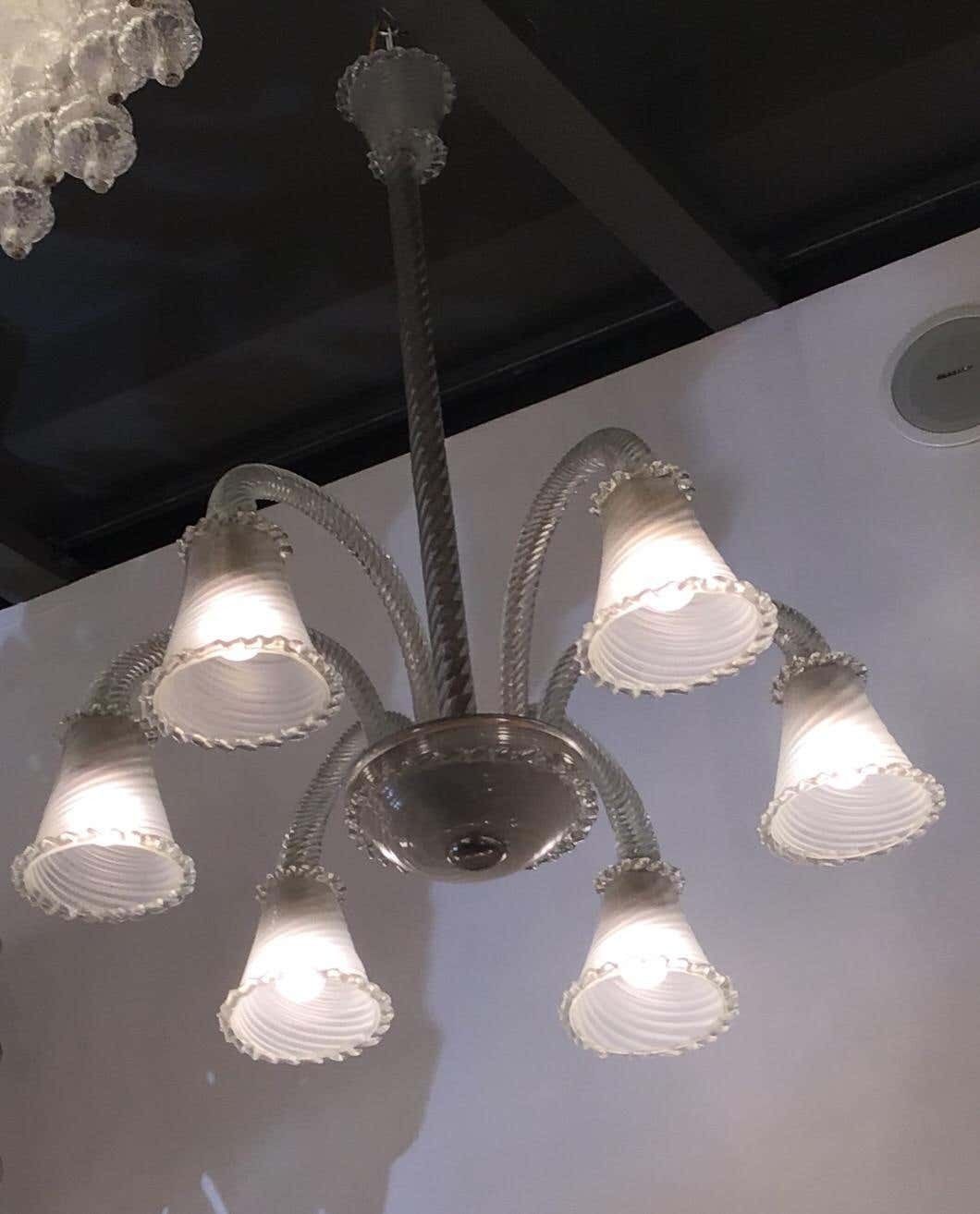 Seguso, Chandelier 6 Lights Murano Glass, 1940 photo furniture