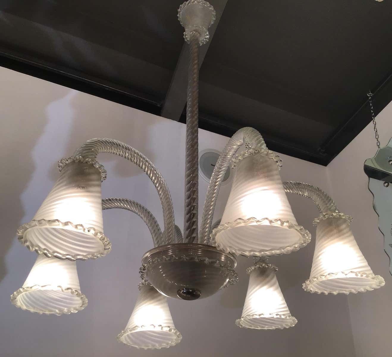 photo buy Seguso, Chandelier 6 Lights Murano Glass, 1940