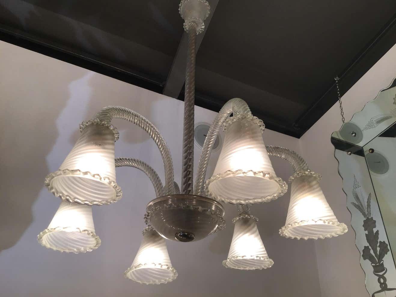 photo vintage Seguso, Chandelier 6 Lights Murano Glass, 1940
