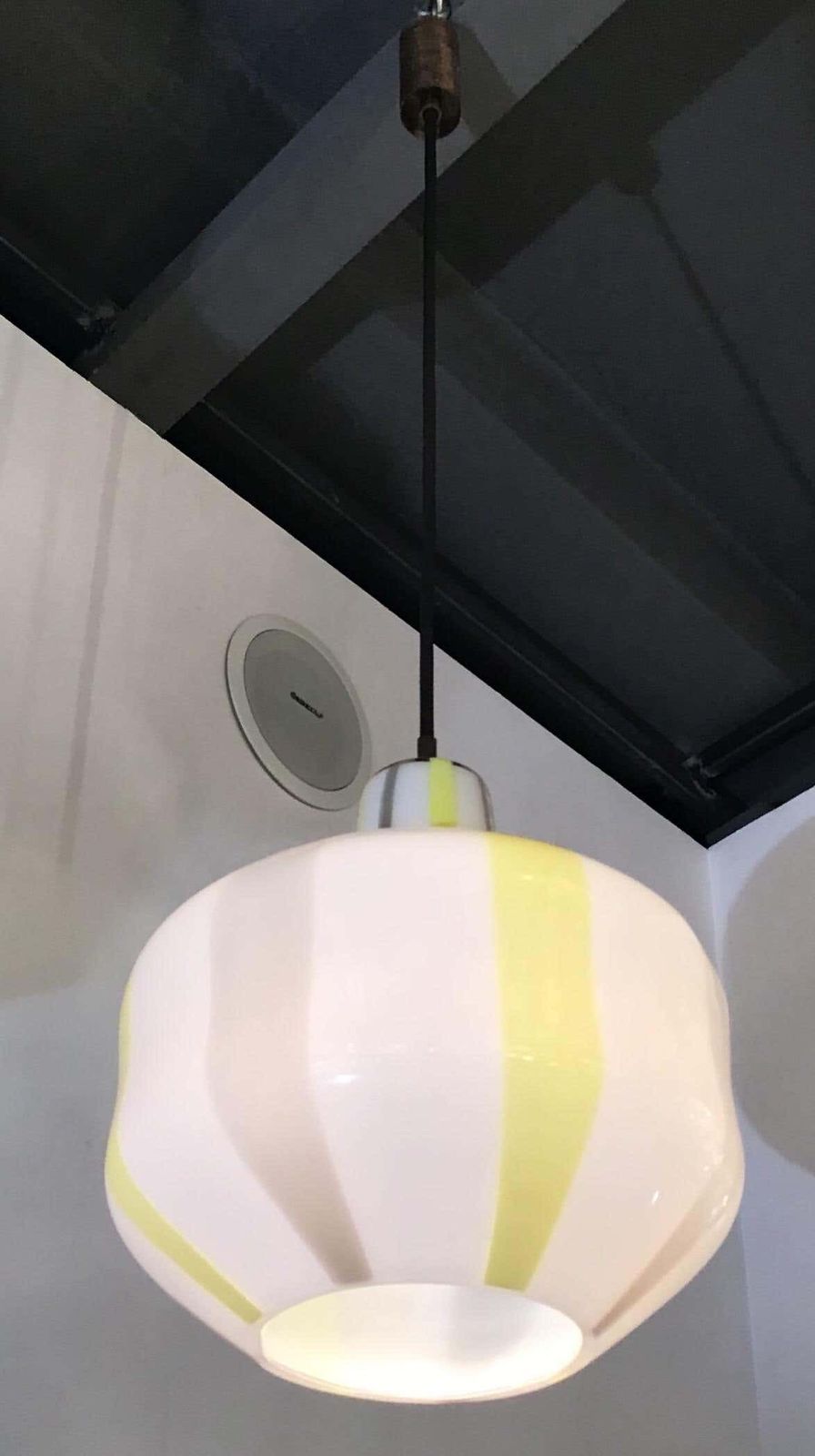 Venini Vignelli Chandelier Murano Yellow White Grey Glass Brass, 1950 photo for sale