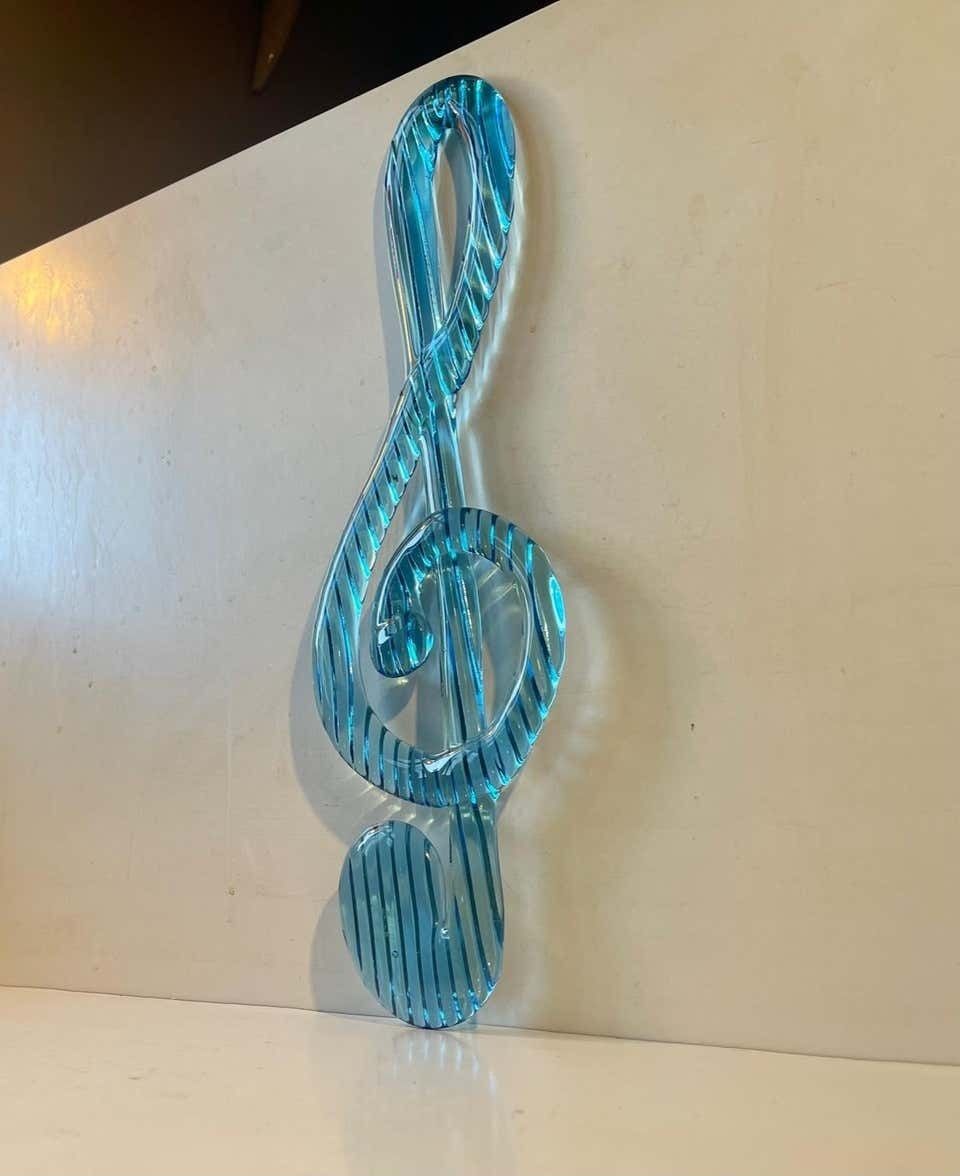 Big G Note Wall Sculpture In Blue Glass By Elving Conradsson For Bergdala, 1970s photo for sale