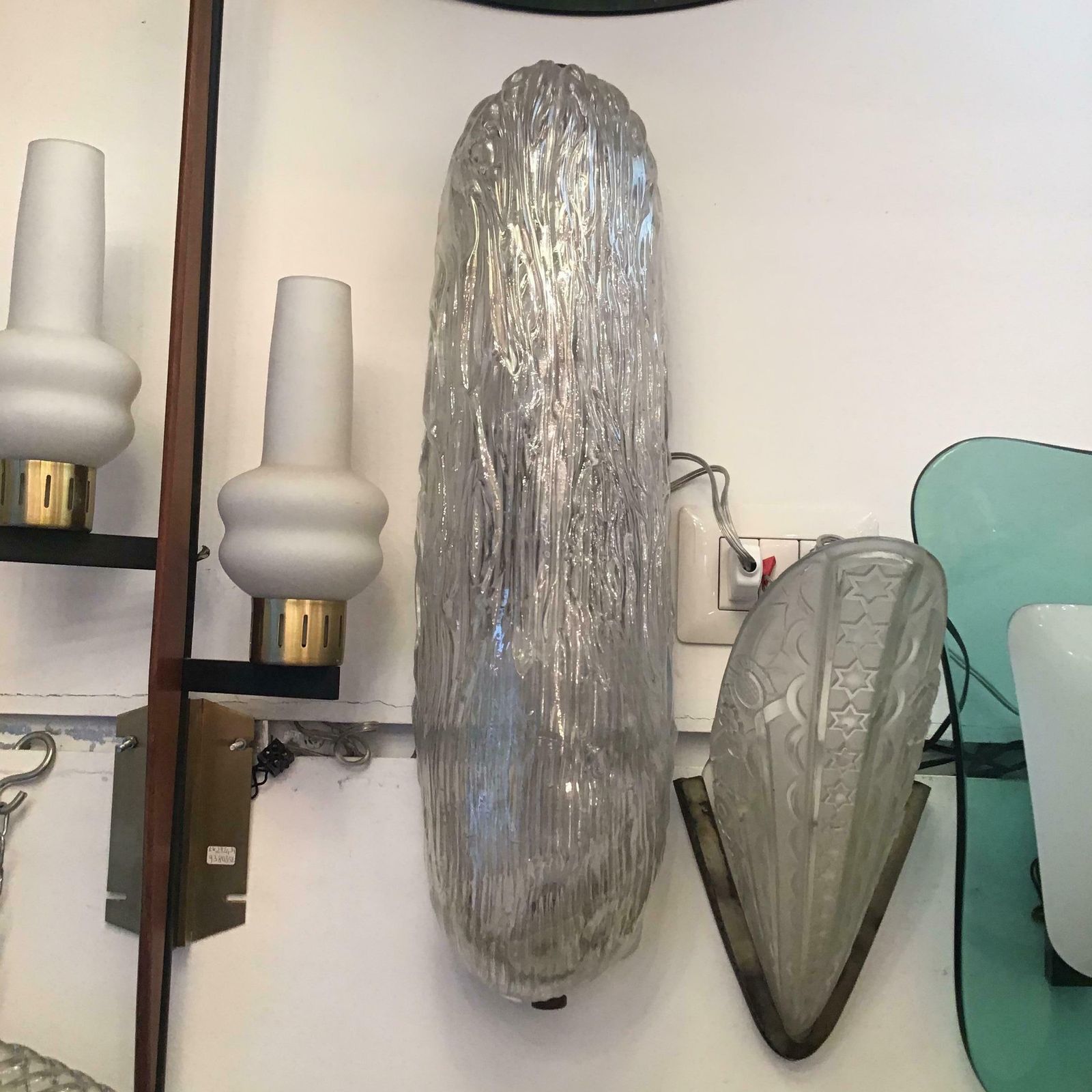 Venini Toni Zuccheri Ceilling Light Sconces Murano Glass Brass Metal 1950 Italy photo furniture