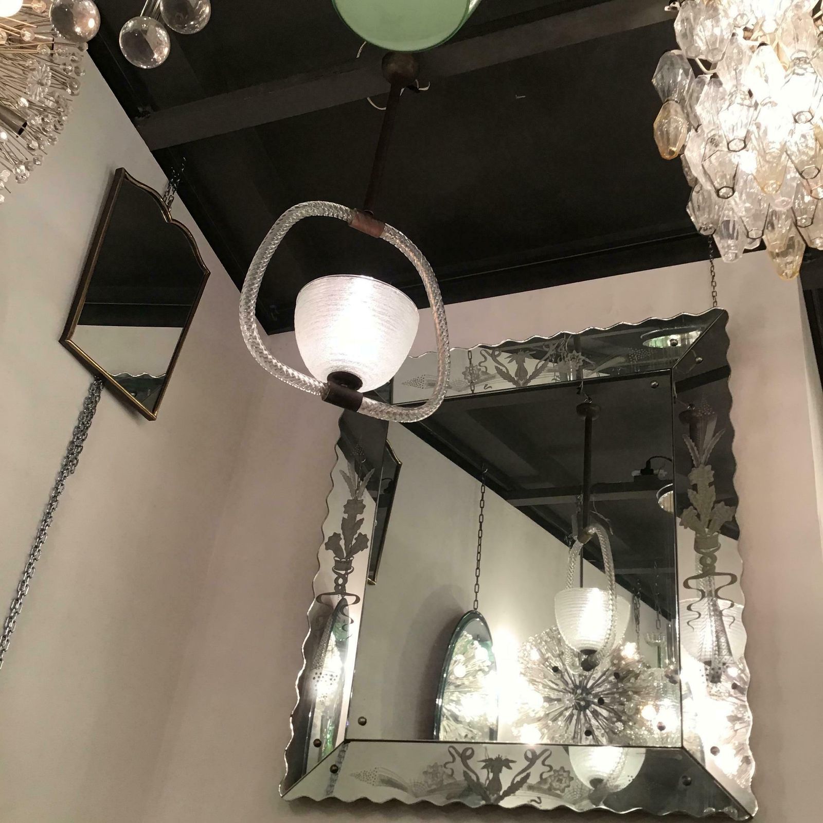 Venini Chandelier Murano Glass Metal Brass 1940 Italy photo Lighting