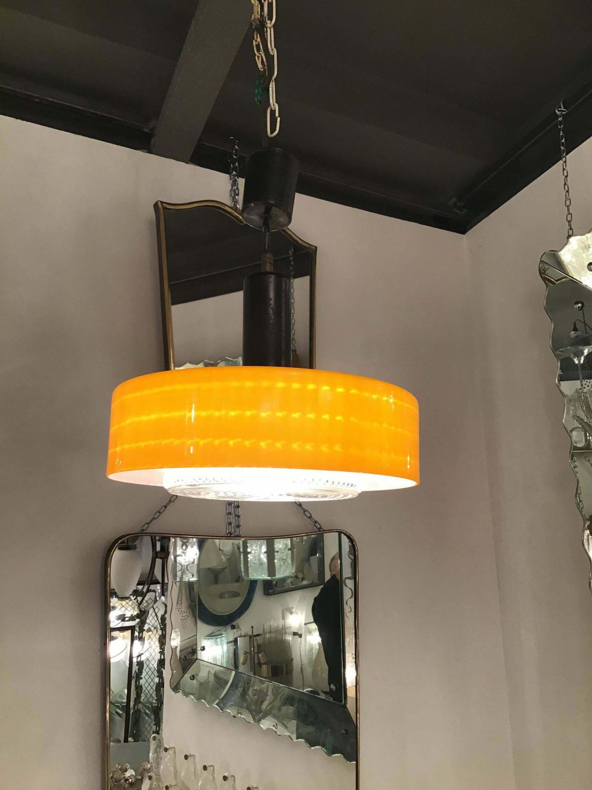 Stilnovo Chandelier Glass Brass, 1955, Italy photo vintage