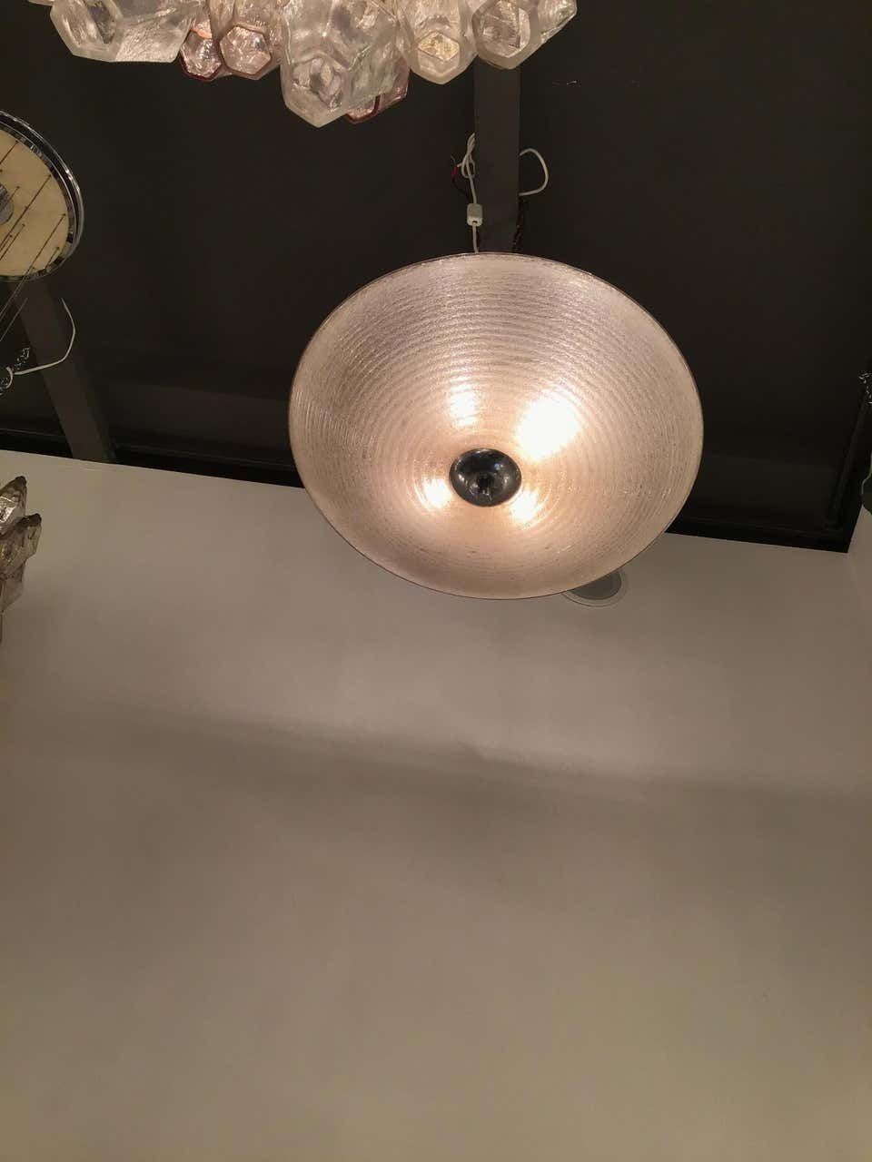 Venini Ceiling Light Pulegoso 1930 Murano Glass Metal Chrome, Italy photo for sale