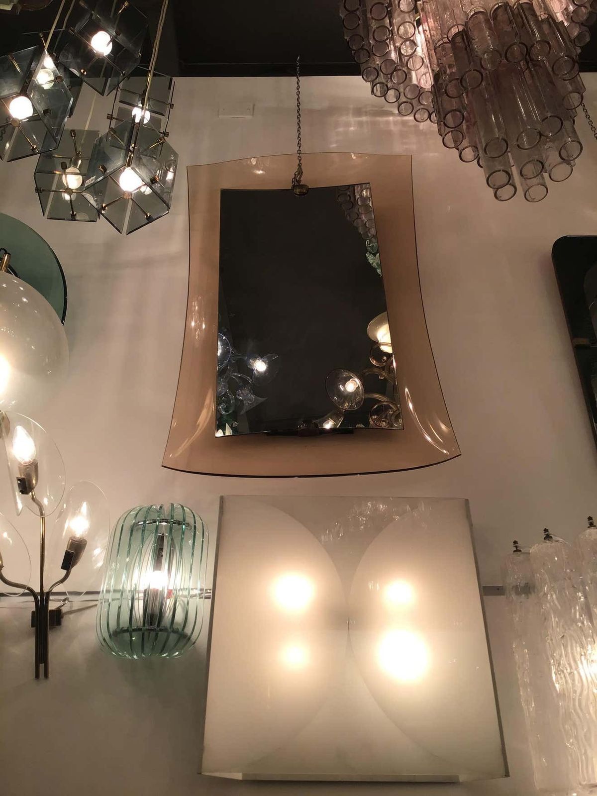 Cristal Art Mirror Brass Glass, 1950, Italy photo vinterior