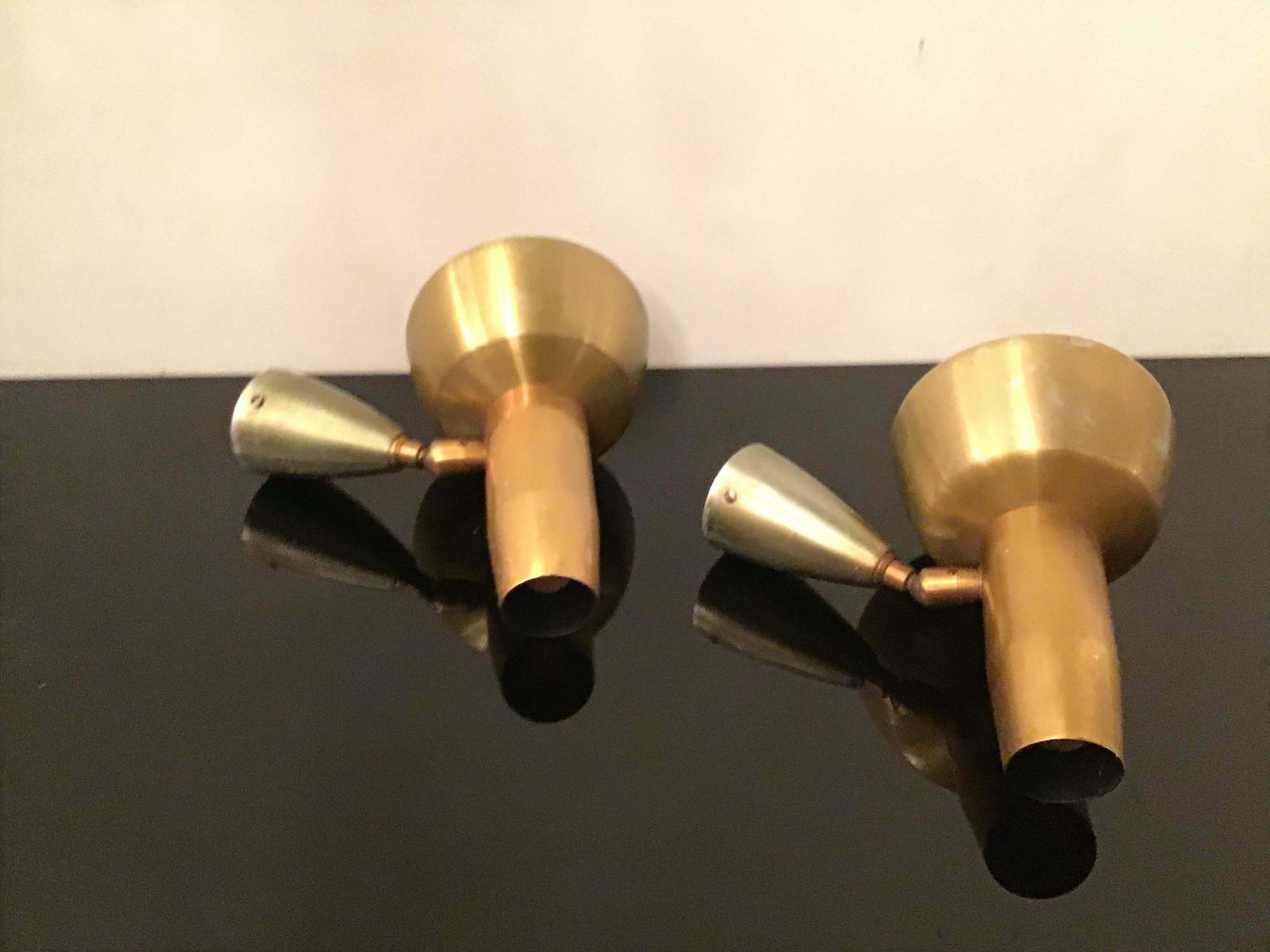 photo for sale Oscar Torlasco “ Lumi” Sconces Adjustable Metal Crome Metal Brass 1950 Italy