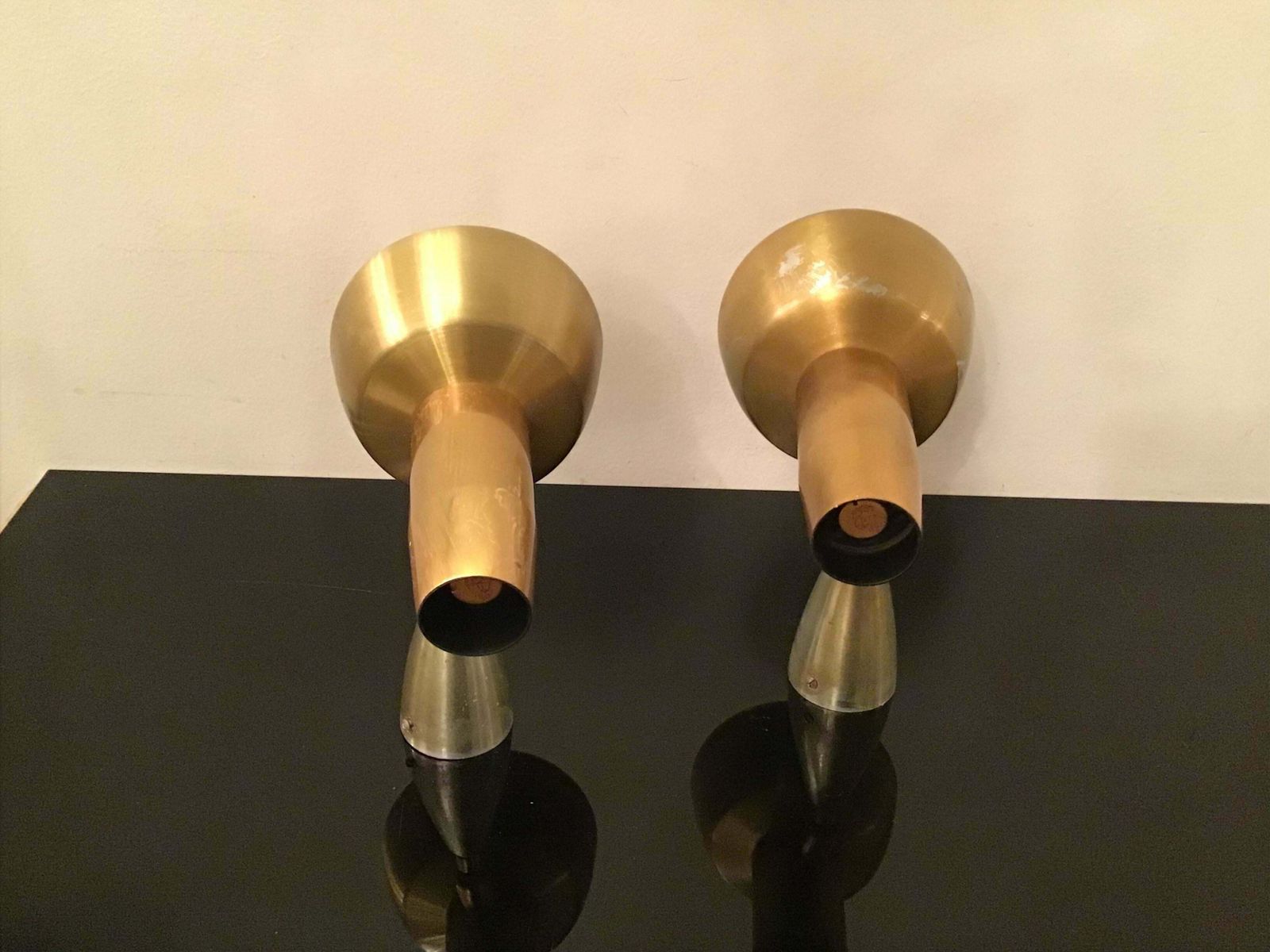photo buy Oscar Torlasco “ Lumi” Sconces Adjustable Metal Crome Metal Brass 1950 Italy