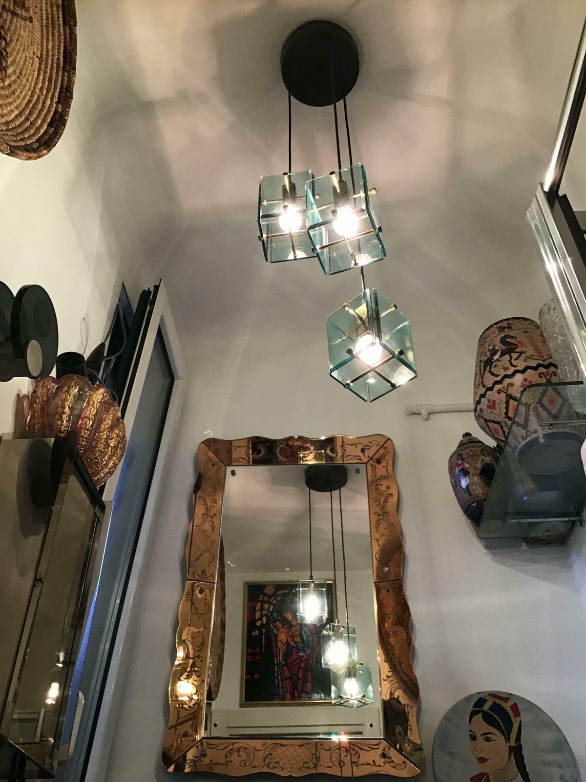 Cristal Arte Chandelier Brass Glass 1950 Italy photo vinterior