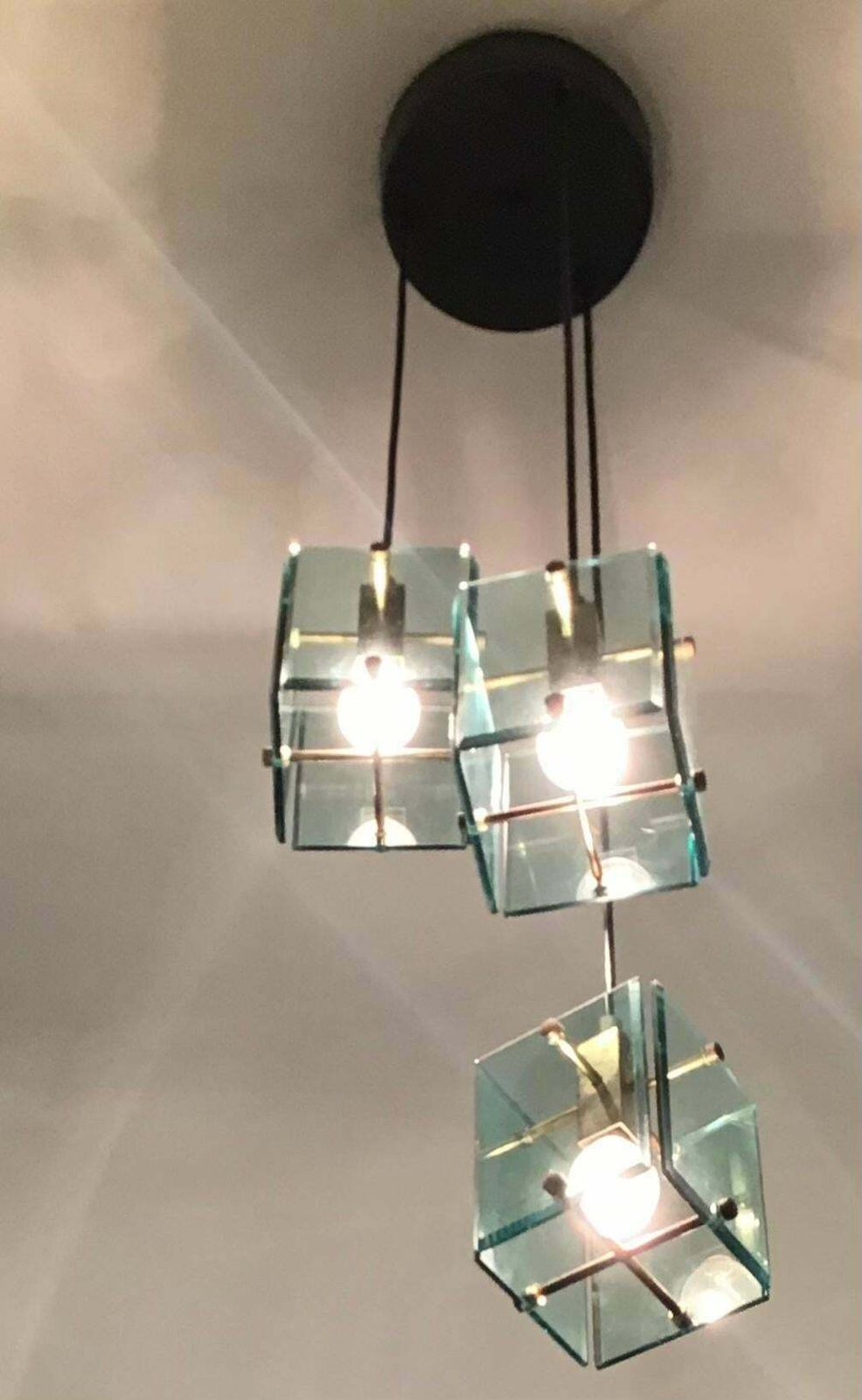 photo for sale Cristal Arte Chandelier Brass Glass 1950 Italy