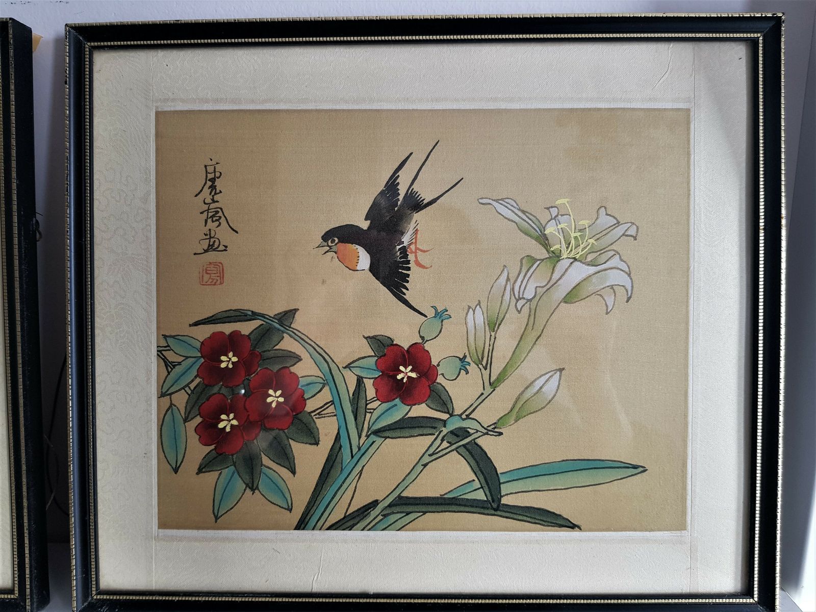 Pair Of Framed Antique Chinese Silk Paintings photo for sale