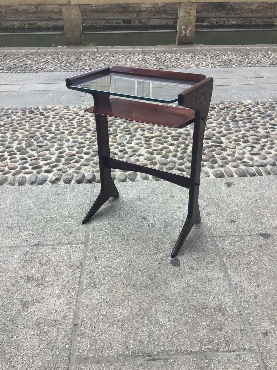 Ico Parisi 1954 Telephone Stand, Wood And Glass And Brass, Italy photo vintage