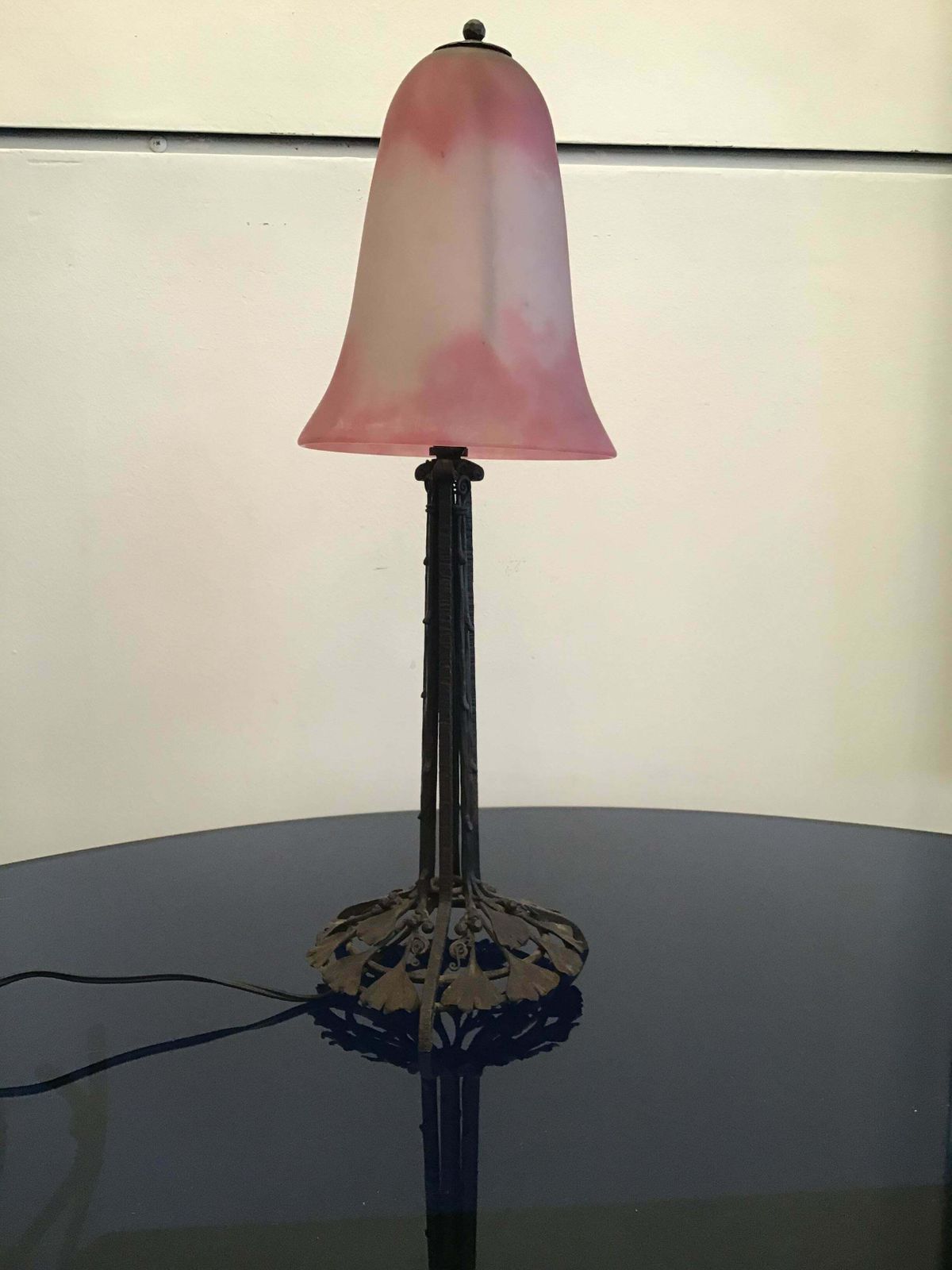 photo vinterior Daum Nancy Table Lamp Blown Glass Wrought Iron 1910 France