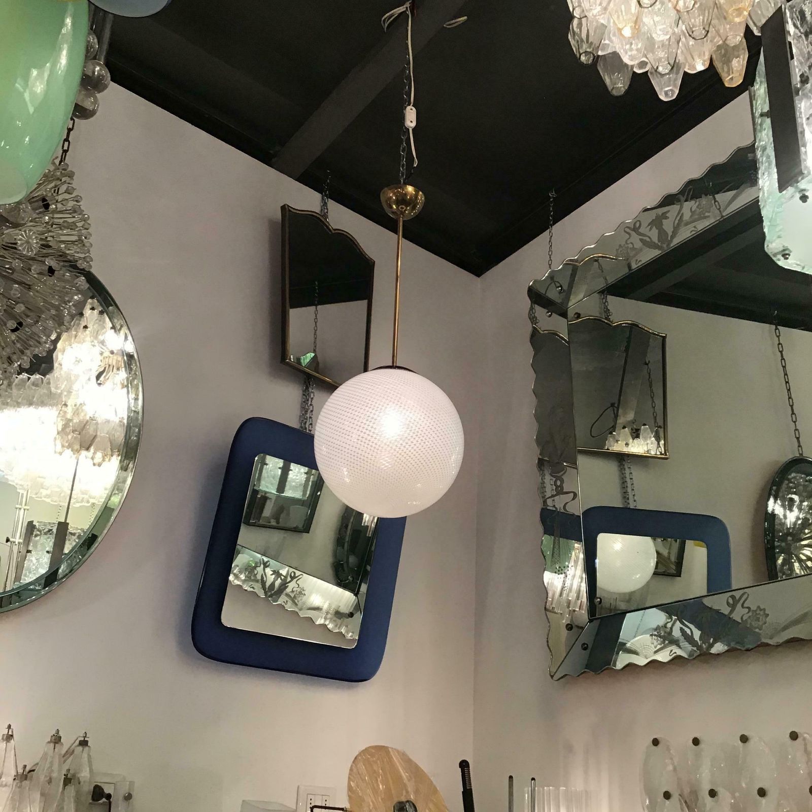 photo buy Venini “Filigrana “ Chandelier Murano Glass Brass Metal 1930 Italy