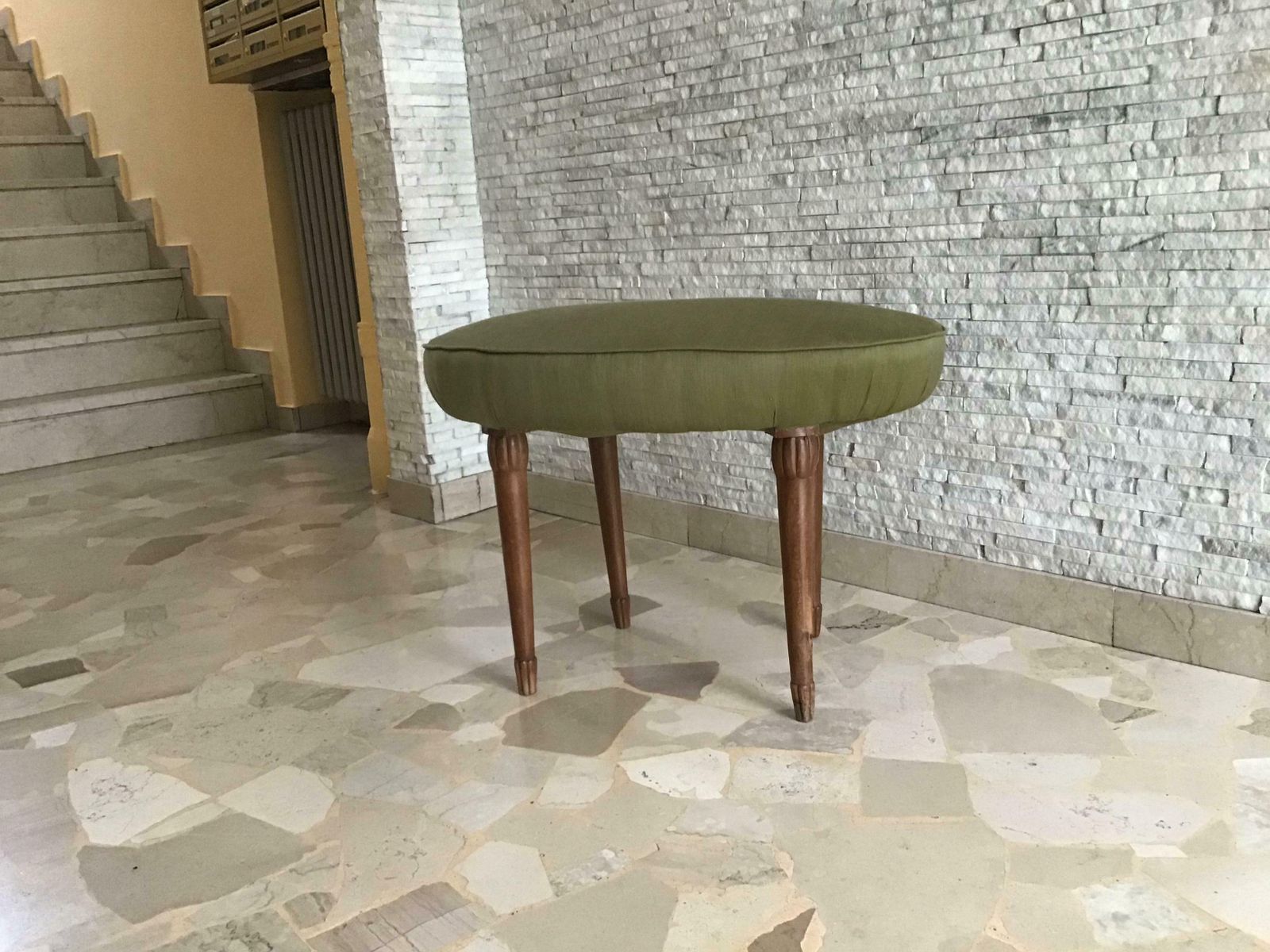 Osvaldo Borsani Upholstered Bench Or Stool Wood 1940 Italy photo vintage