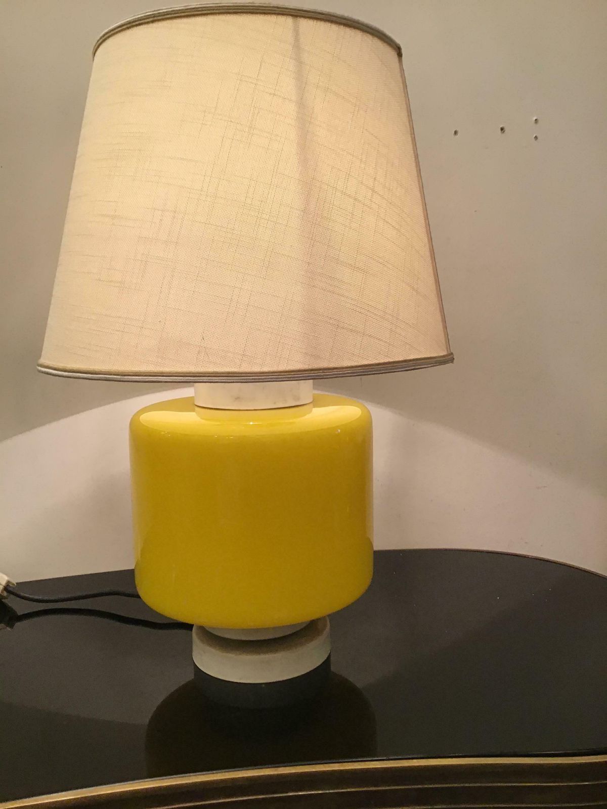 photo vinterior Vistosi Table Lamp Murano Glass Metal Fabric Lampshade 1960 Italy