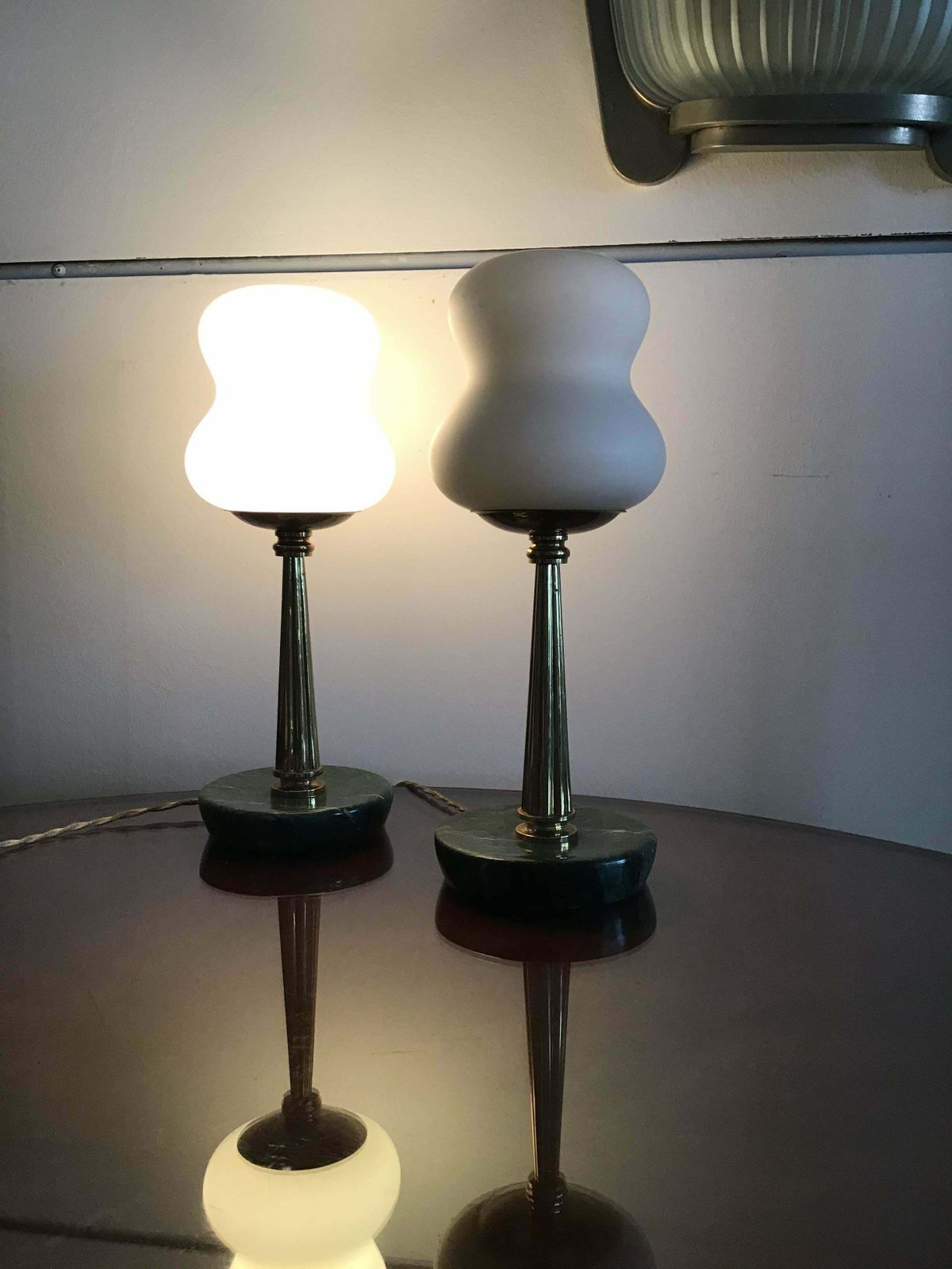 Stilnovo Styletable Lamps Opaline Brass Marbre 1950 Italy photo for sale