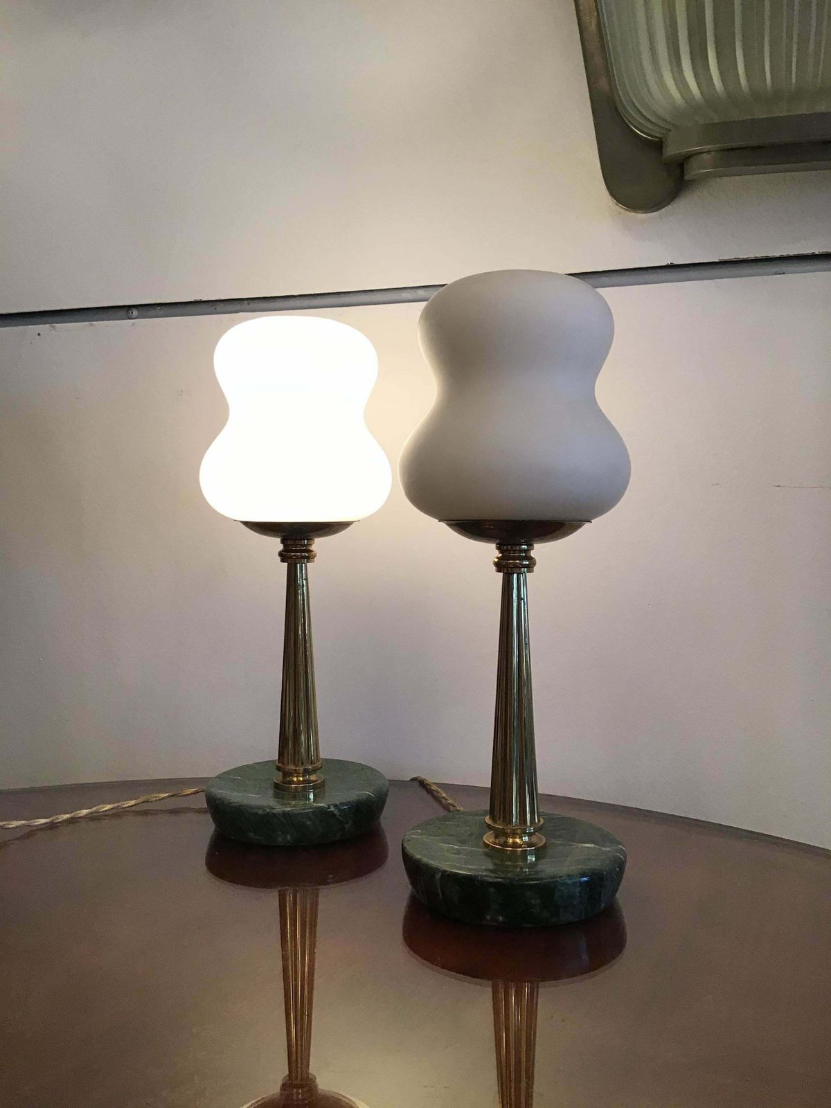 Stilnovo Styletable Lamps Opaline Brass Marbre 1950 Italy photo Lighting