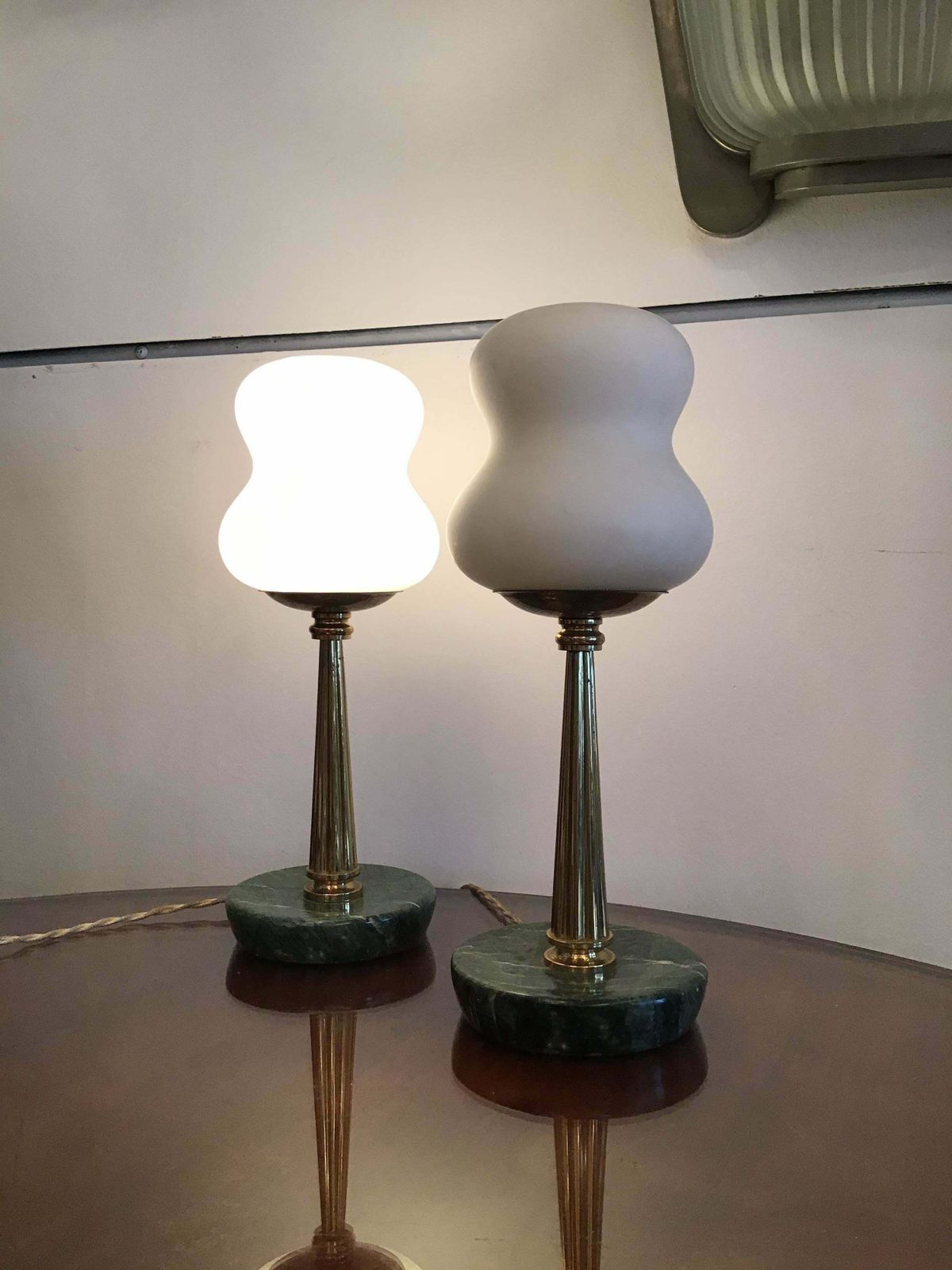 Stilnovo Styletable Lamps Opaline Brass Marbre 1950 Italy photo 2079.0