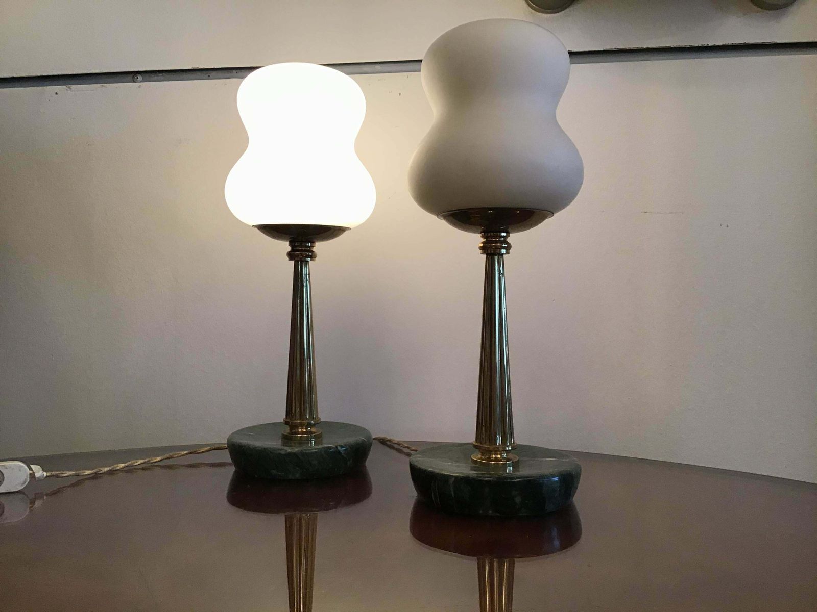 Stilnovo Styletable Lamps Opaline Brass Marbre 1950 Italy photo vinterior