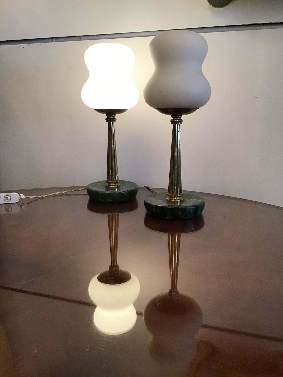 photo for sale Stilnovo Styletable Lamps Opaline Brass Marbre 1950 Italy