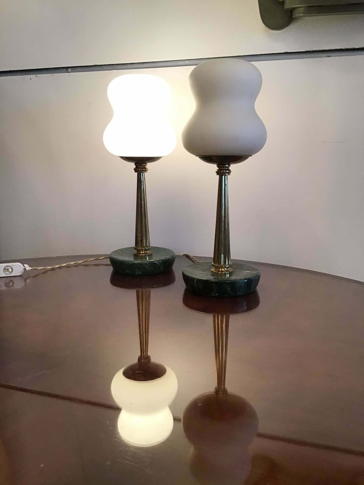 Lighting Stilnovo Styletable Lamps Opaline Brass Marbre 1950 Italy photo