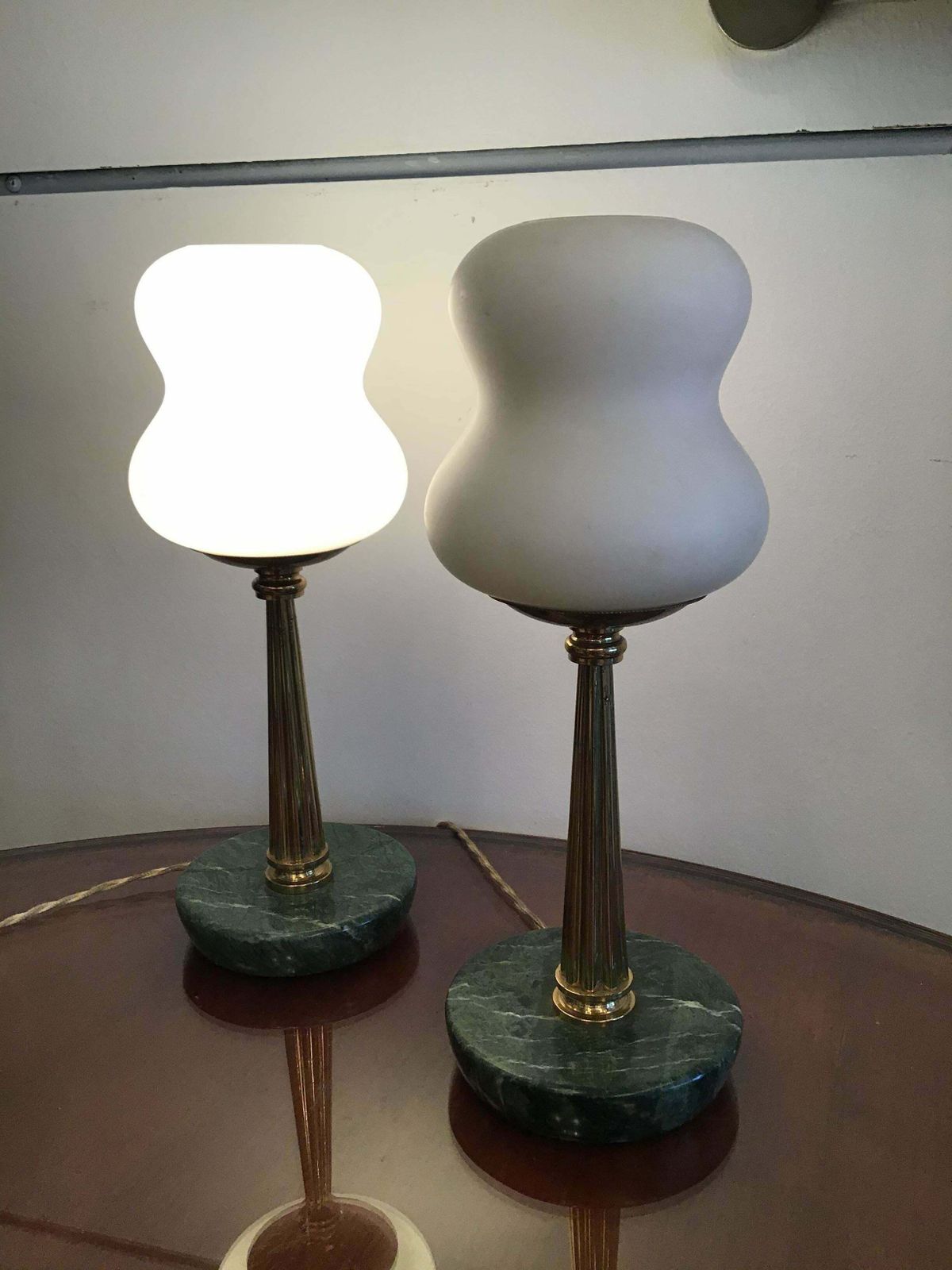 photo vinterior Stilnovo Styletable Lamps Opaline Brass Marbre 1950 Italy