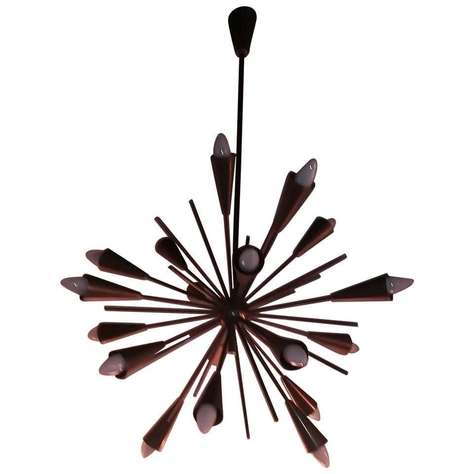 Stilnovo 18 Lights Sputnik Mid Century Modern Brass Italian Chandelier, 1950