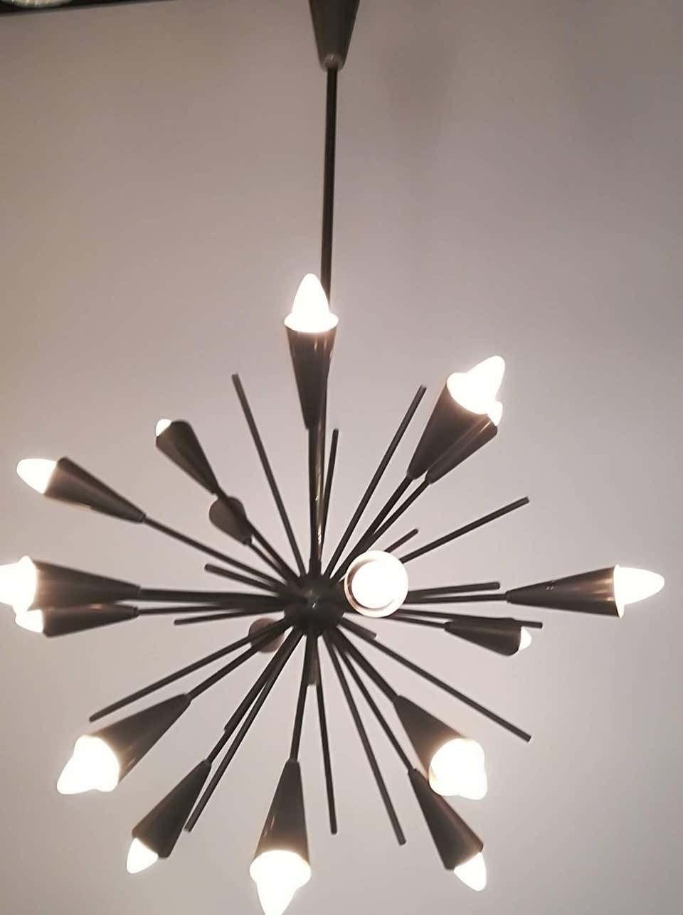 Stilnovo 18 Lights Sputnik Mid Century Modern Brass Italian Chandelier, 1950 photo vinterior