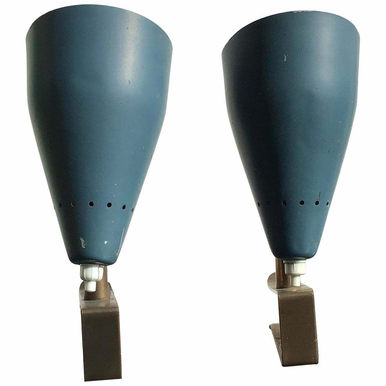 Stilux Pair Of Clamp Sconces Brass Metal Lacquered, 1950, Italy