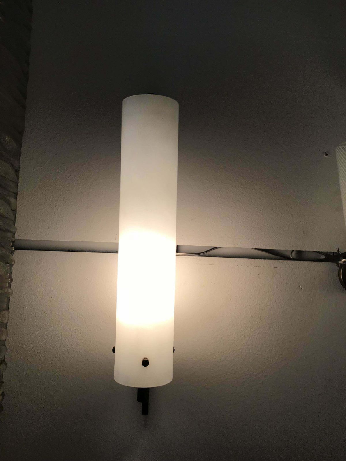 Pair Of Sconces White Opal Glasses Brass Iron Wood Attributed To Stilnovo C 1958 photo 2079.0