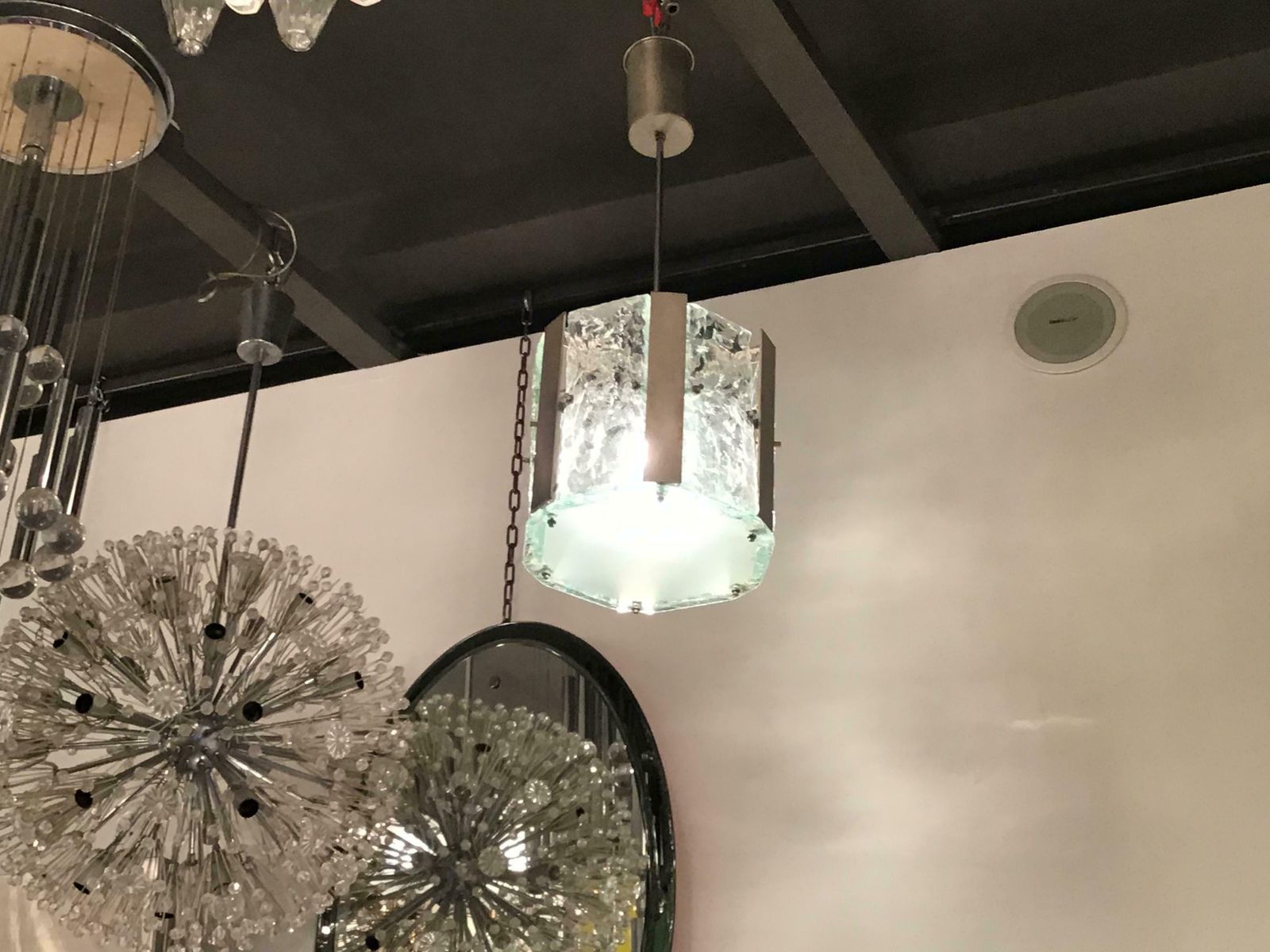 photo buy Max Ingrand Fontana Arte N 4 Chandeliers Metal Crome Glass 1950 Italy