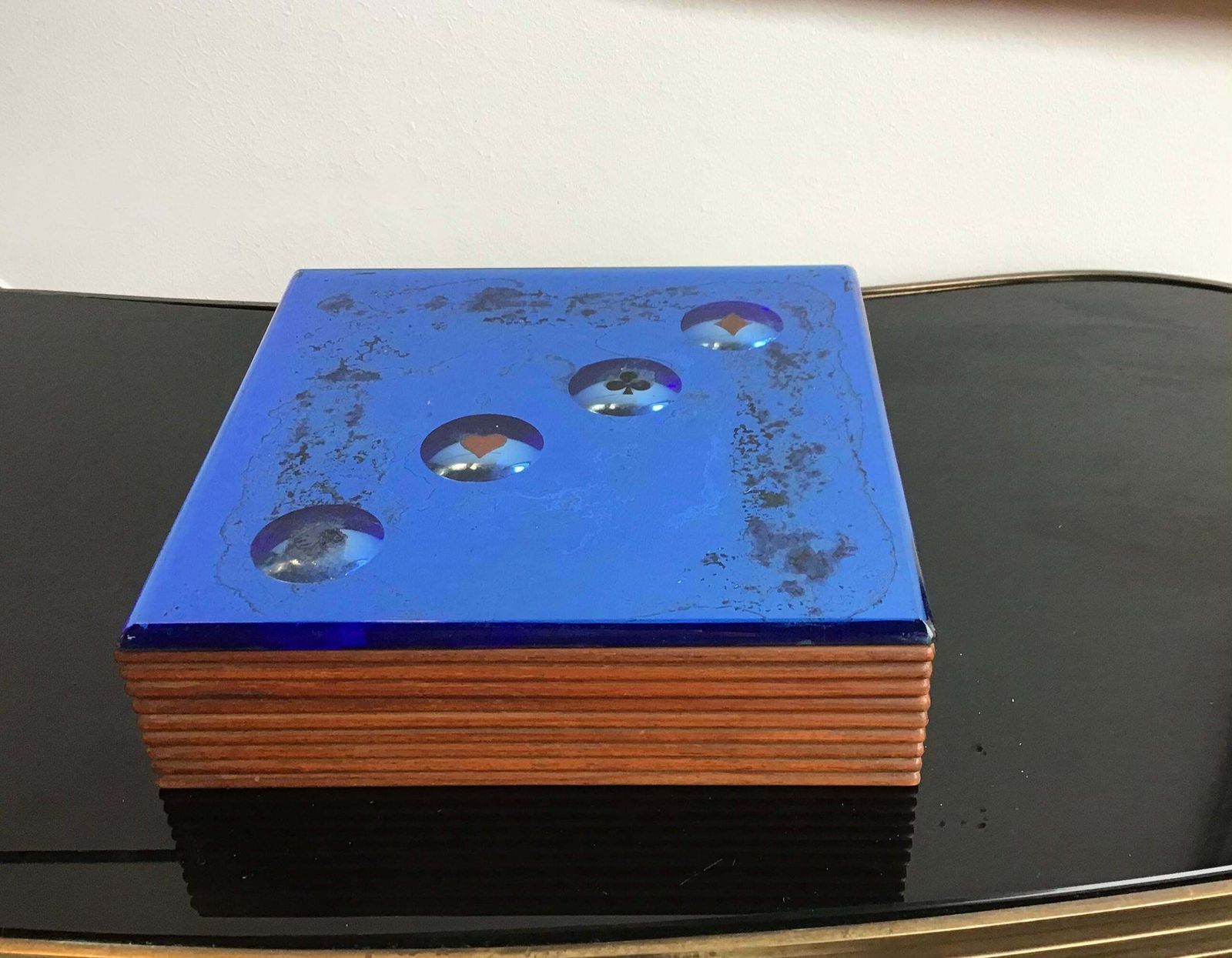 Fontana Arte Blue Mirrored Glass And Wood Game Box, 1950, Italy photo buy