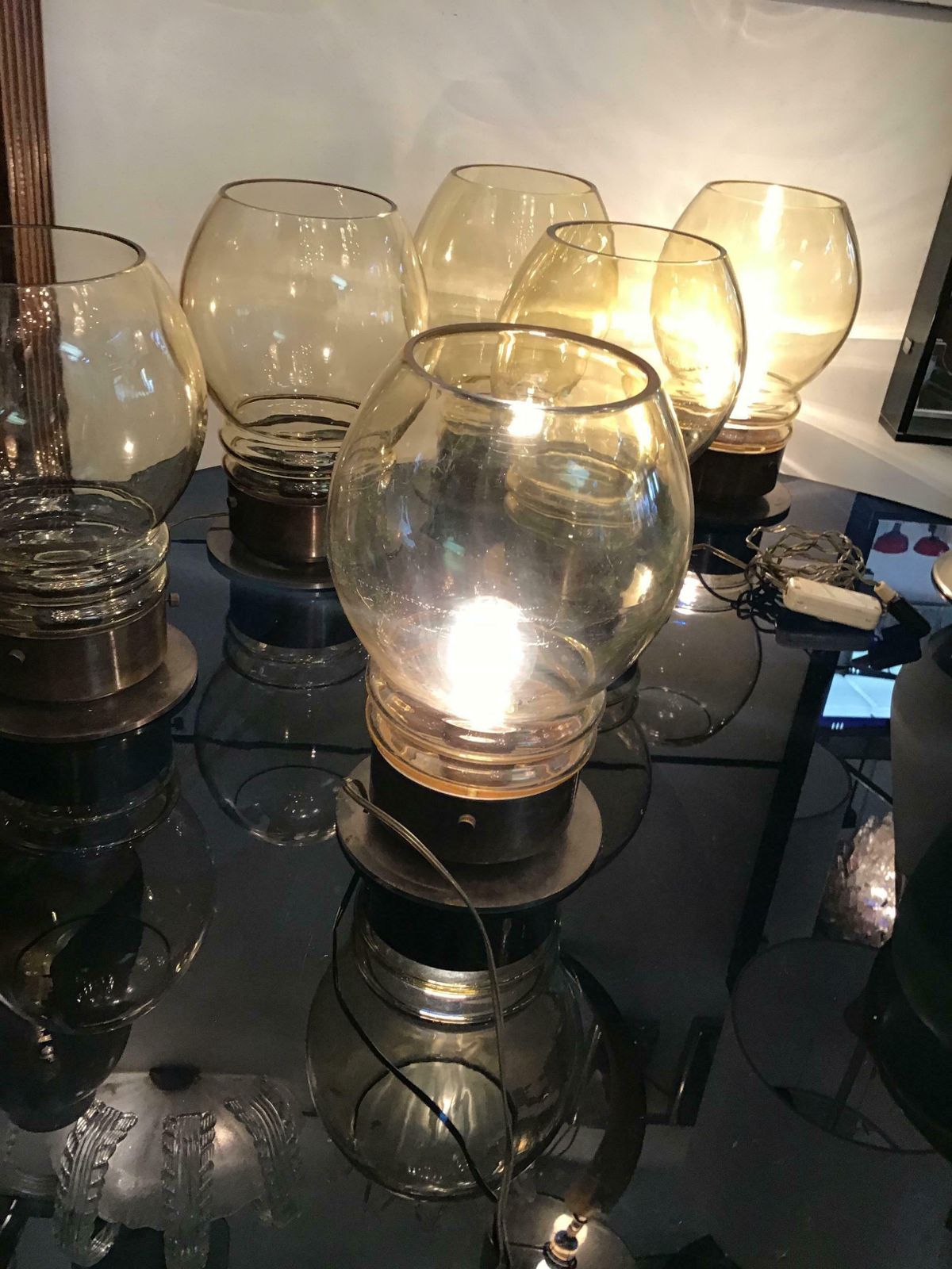 photo for sale Salviati Six Table Lamps 1960 Metal Crome Glass Italy