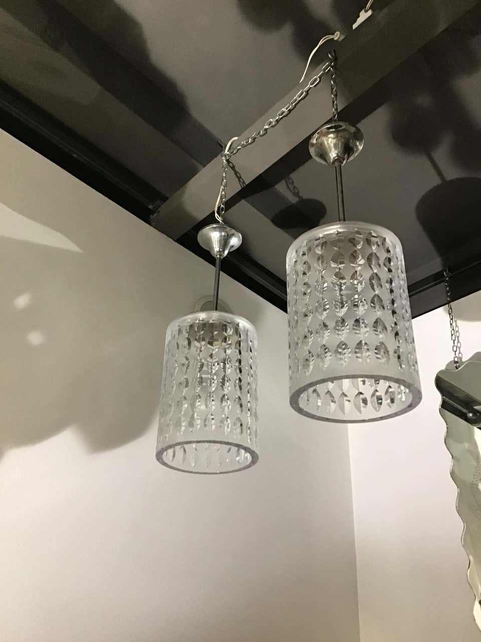 Cristal Art Couple Chandeliers Crystal Worked On The Wheel Brass, 1955 photo for sale